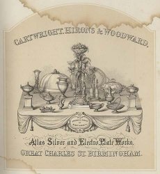 A 1858 advertisement of Cartwright, Hirons & Woodward- Birmingham