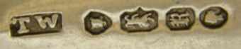 TW mark, Thomas Whitaker  -entered 1841- Thomas Wimbush  -entered 1846- Thomas Wells  -entered 1849- Thomas Whitehouse -entered 1850-, London 1852