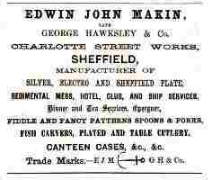 an advertisement of Edwin John Makin, Sheffield