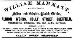 An advertisement of William Mammatt, Albion Works - Sheffield
