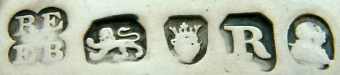 RE over EB into a quatrefoil mark, Rebecca Emes & Edward Barnard , London 1812 RE over EB into a quatrefoil mark, Rebecca Emes & Edward Barnard , London 1812