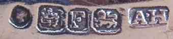 A.H and English pseudo-hallmarks mark, Anselm Hardy, Quebec 1853-1854 A.H and English pseudo-hallmarks mark, Anselm Hardy, Quebec 1853-1854