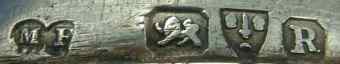 MF into two conjoined circles mark, Maurice Freeman, Chester 1900