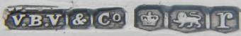 V.B.V  & Co into three conjoined rectangles mark, V.B. Vickers & Co, Sheffield 1934