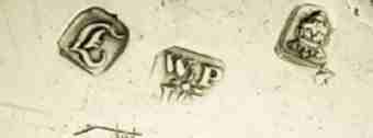 WP over JP into a chamfered square mark, William Priest & James Priest, London 1764 WP over JP into a chamfered square mark, William Priest & James Priest, London 1764