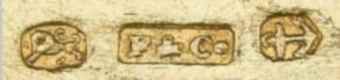 F & Co into an oblong chamfered rectangle mark, Foxall & Co, Birmingham 1850