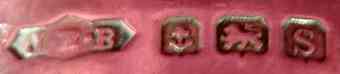 J.E.B into an oblong pinned shape mark, J E Bushell, Birmingham 1942 J.E.B into an oblong pinned shape mark, J E Bushell, Birmingham 1942