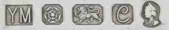 YM into a rectangle mark, Yorkshire Mint, Sheffield 1977