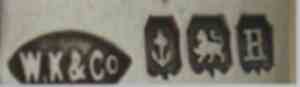 W.K & Co into an oval mark, not identified, Birmingham 1932 W.K & Co into an oval mark, not identified, Birmingham 1932