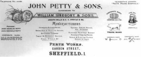 1896 invoice head of John Petty & Sons successors to William Gregory & Sons, Sheffield