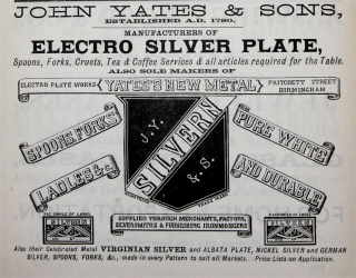 A 1884 advertisement of JOHN YATES & SONS, Birmingham