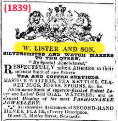 William Lister & Son, 1839 advertisement