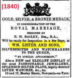 William Lister & Sons, 1840 advertisement