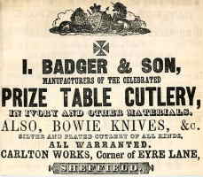I. Badger & Son, Sheffield, 1860 advertisement
