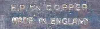 EP ON COPPER a generic mark for  Electro Plated wares