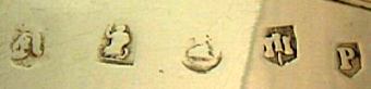 JE under a crown mark, John Elston, Exeter 1715 JE under a crown mark, John Elston, Exeter 1715