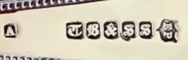 Thomas Bradbury & Sons silverplate mark, possibly date 1894, Old English S into a square