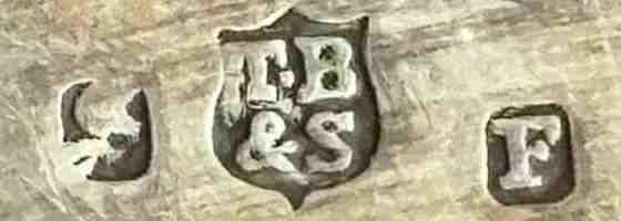 Thomas Bradbury & Sons silverplate mark, date 1907, F into a square