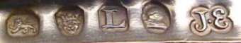 J.E in script into a quatrefoil mark,John Emes, London 1806 J.E in script into a quatrefoil mark,John Emes, London 1806