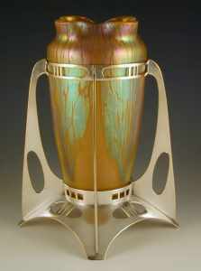 Johan Loetz iridescent glass vase with Argentor mount