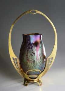 Johan Loetz iridescent glass vase with Argentor mount