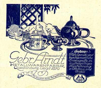 Gebr.Arndt, Metallwarenfabrik, Quedlinburg, Germany: ancient advertisement