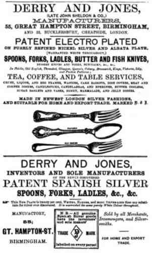 Derry & Jones, Birmingham & London, c. 1860 advertisement