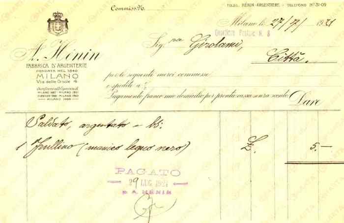 Anatolio Henin, ancient invoice