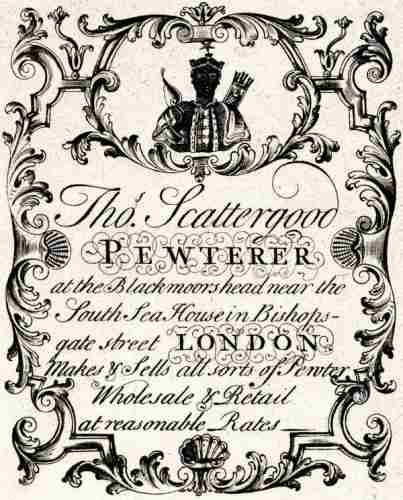 Ancient trade card of Thomas Scattergood, London pewterer