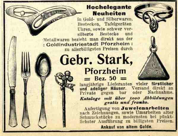 Gebrder Stark - Pforzheim (Germany) 1907 advertisement