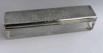 cut glass box with silver lid bearing family crest of ANDERSON, BASTARD  and many other families of England, Scotland and Ireland