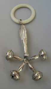 Italian silver baby rattle with four bells