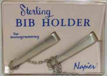 Napier sterling silver baby bib holder