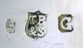 Thomas Bradbury & Sons silverplate mark, date 1908, G into a square