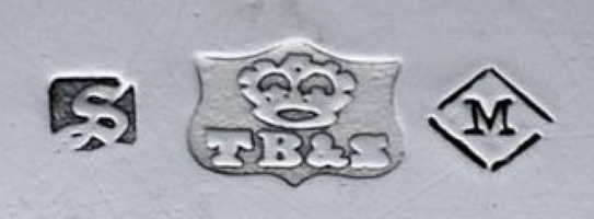 Thomas Bradbury & Sons silverplate mark, date 1862, M into a lozenge