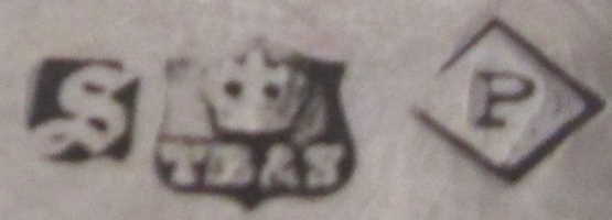 Thomas Bradbury & Sons silverplate mark, date 1865, P into a lozenge