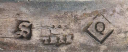 Thomas Bradbury & Sons silverplate mark, date 1866, Q into a lozenge