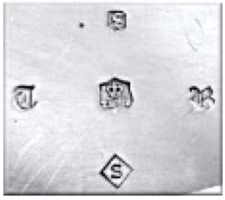 Thomas Bradbury & Sons silverplate mark, date 1868, S into a lozenge