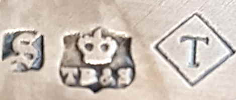 Thomas Bradbury & Sons silverplate mark, date 1869, T into a lozenge