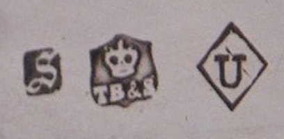 Thomas Bradbury & Sons silverplate mark, date 1870, U into a lozenge