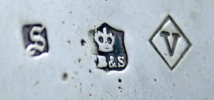 Thomas Bradbury & Sons silverplate mark, date 1871, V into a lozenge