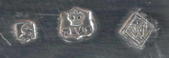 Thomas Bradbury & Sons silverplate mark, date 1872, W into a lozenge