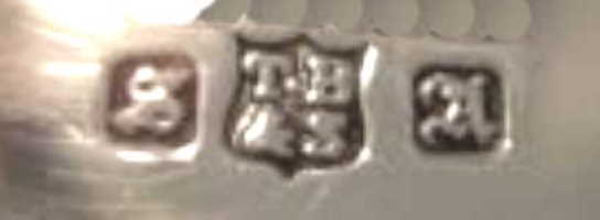 Thomas Bradbury & Sons silverplate mark, date 1876, Old English A into a square