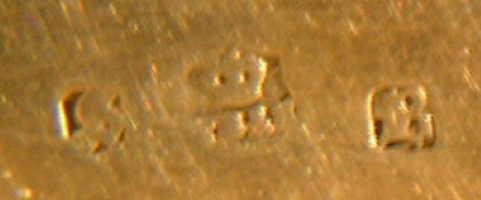 Thomas Bradbury & Sons silverplate mark, date 1877, Old English B into a square