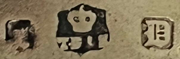 Thomas Bradbury & Sons silverplate mark, date 1879, Old English D into a square