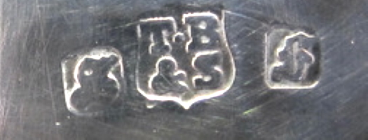 Thomas Bradbury & Sons silverplate mark, date 1881, Old English F into a square