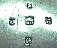 Thomas Bradbury & Sons silverplate mark, date 1882, Old English G into a square