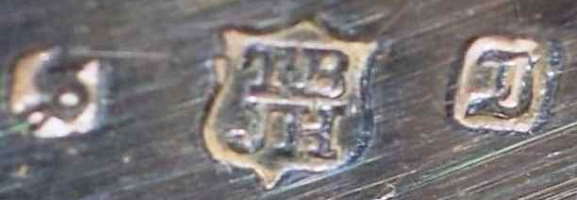 Thomas Bradbury III & John S. Henderson silverplate mark, date 1884, Old English I into a square