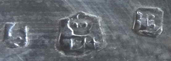 Thomas Bradbury & Sons silverplate mark, date 1887, Old English L into a square