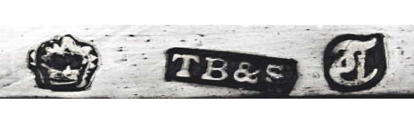 Thomas Bradbury & Sons silverplate mark, date 1895, Old English T into a square